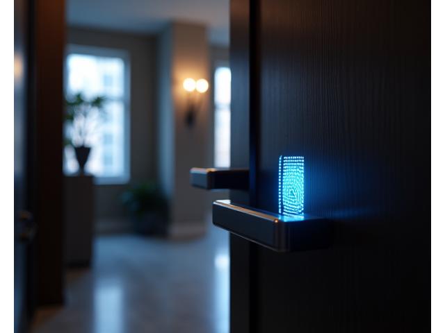 High-tech biometric scanner at a luxury apartment entrance