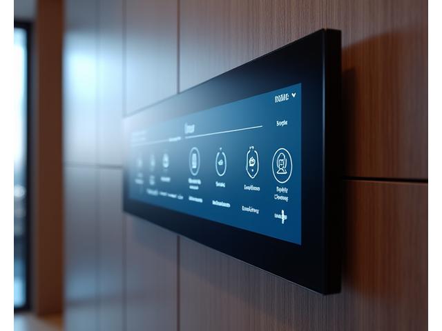 Sleek smart home control panel displaying integrated systems